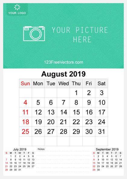 2019 August Wall Calendar Template Free