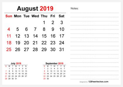 2019 August Desk Calendar Design
