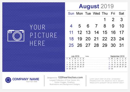 August 2019 Desk Calendar