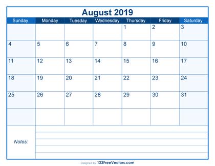 Blank Printable August Calendar 2019