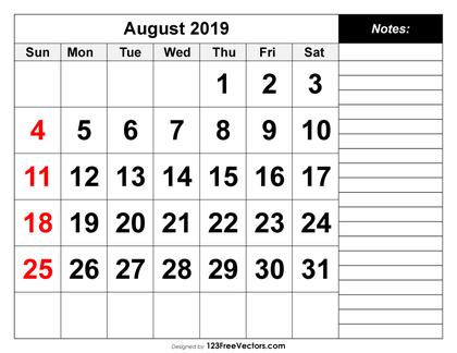 August 2019 Printable Calendar