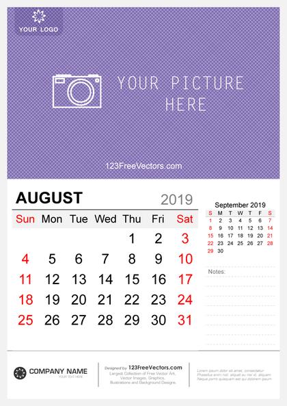 Wall Calendar August 2019