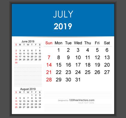 Editable July 2019 Calendar Template