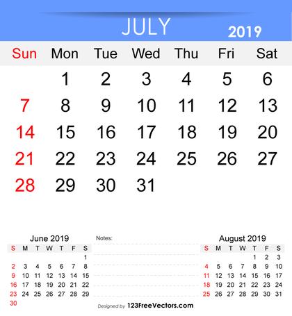 Free Printable July 2019 Calendar