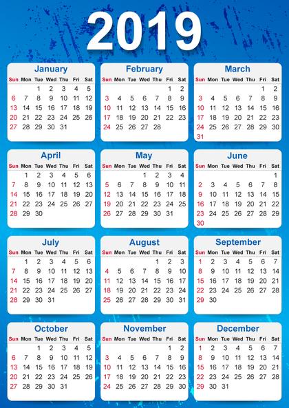 2019 Yearly Calendar Printable