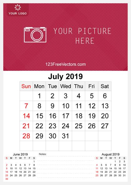 2019 July Wall Calendar Template Free