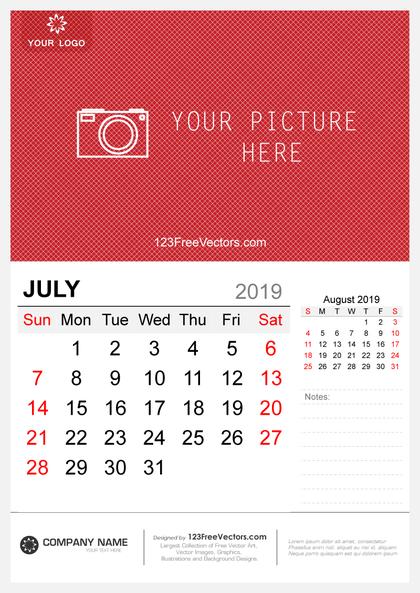 Wall Calendar July 2019