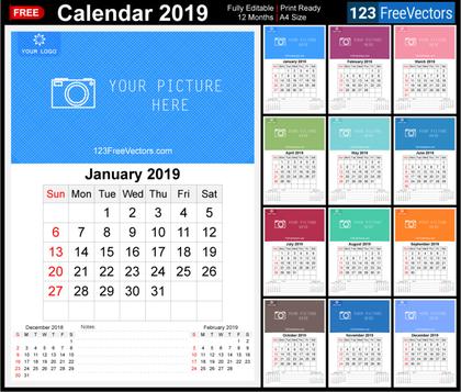 2019 Wall Calendar Template Free