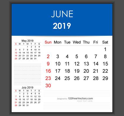 Editable June 2019 Calendar Template