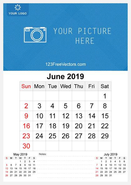 2019 June Wall Calendar Template Free