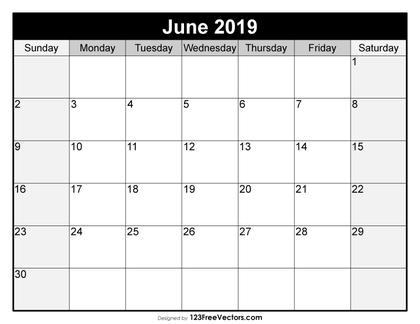 Blank June Calendar 2019