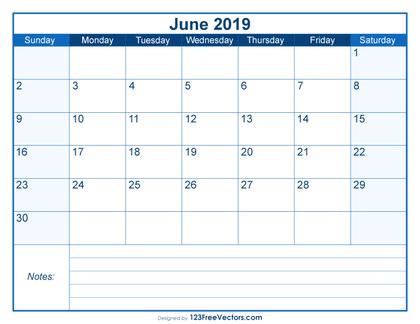 Blank Printable June Calendar 2019