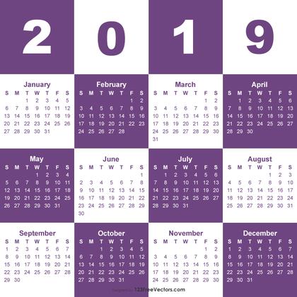2019 Calendar Template Vector
