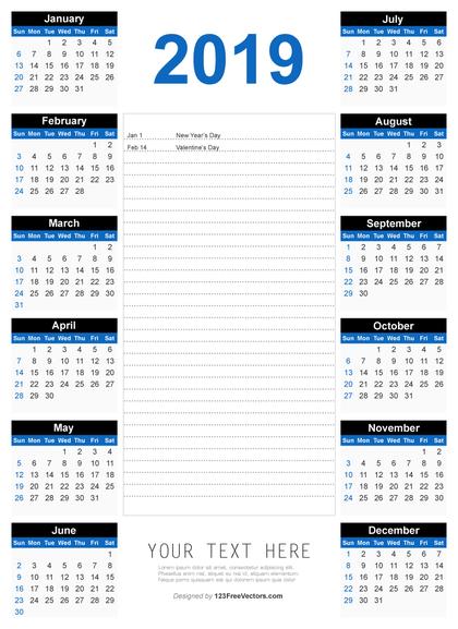 Free 2019 Printable Calendar