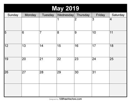 Blank May Calendar 2019
