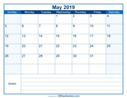 Blank Printable May Calendar 2019