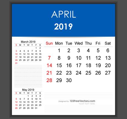 Editable April 2019 Calendar Template