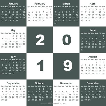 2019 Calendar Template Illustrator