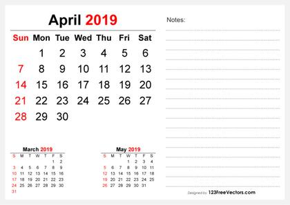 2019 April Desk Calendar Design