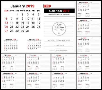 2019 Monthly Desk Calendar Design