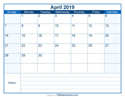 Blank Printable April Calendar 2019