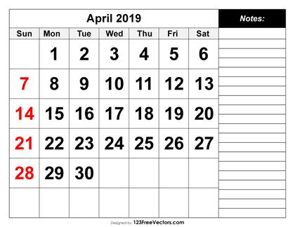April 2019 Printable Calendar