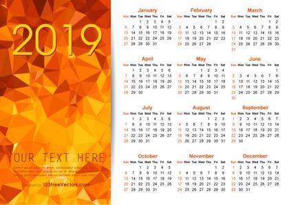 Vector Orange Polygon 2019 Calendar