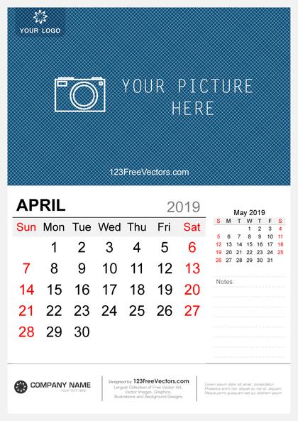 Wall Calendar April 2019