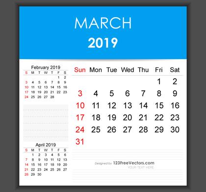 Editable March 2019 Calendar Template