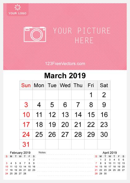 2019 March Wall Calendar Template Free