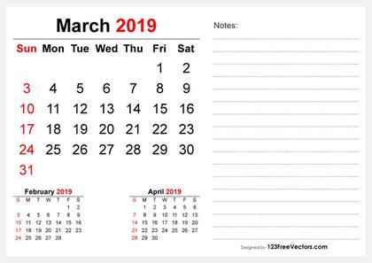 2019 March Desk Calendar Design