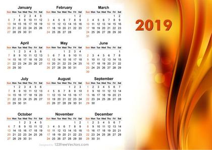 2019 Vector Abstract Orange Calendar Design