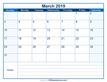 Blank Printable March Calendar 2019