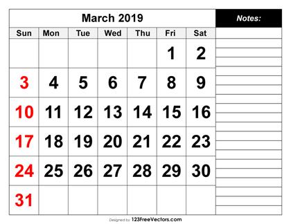 March 2019 Printable Calendar