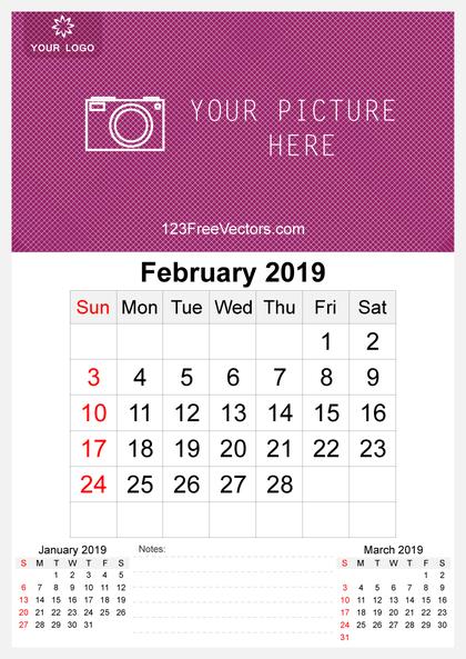 2019 February Wall Calendar Template Free