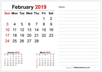 2019 February Desk Calendar Design