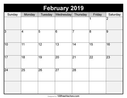 Blank February Calendar 2019
