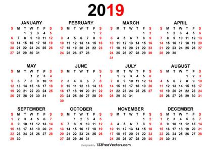 Yearly Calendar 2019
