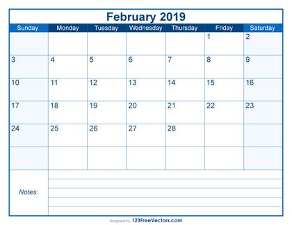 Blank Printable February Calendar 2019