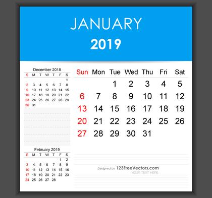 Editable January 2019 Calendar Template
