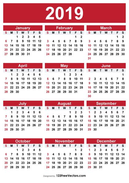2019 Free Printable Calendar