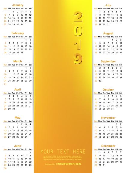 Vector Golden Calendar 2019