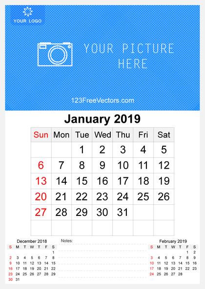 2019 January Wall Calendar Template Free