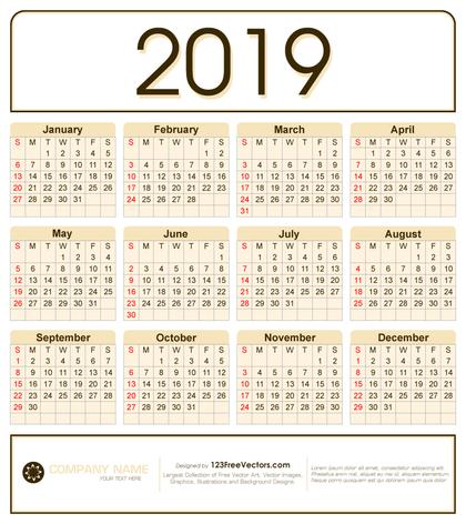 Calendar 2019 Design Vector