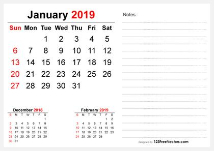 2019 January Desk Calendar Design