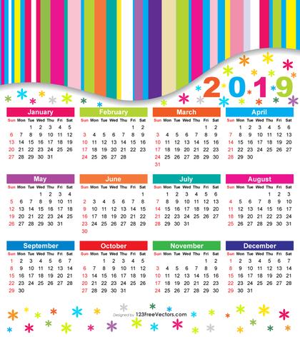 Free 2019 Colorful Calendar