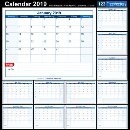 Blank Printable Calendar 2019