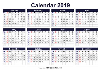 Printable 2019 Calendar with Week Numbers
