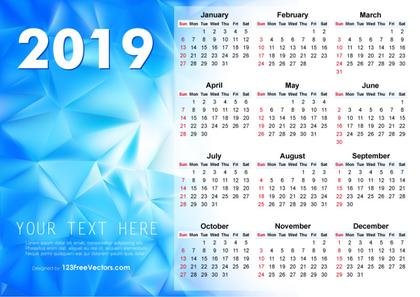 2019 Vector Abstract Blue Calendar Design