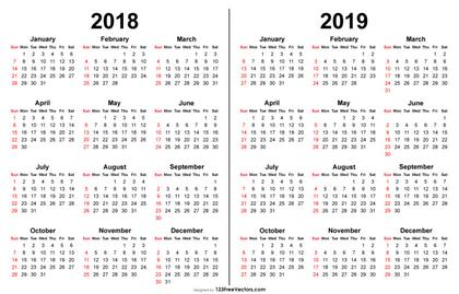 2018 and 2019 Calendar Printable
